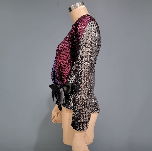 Vtg 80s glam sequin open knit sweater M/L - Picture 6 of 9